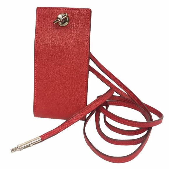 HERMES Red Leather Pouch - Picture 1 of 4